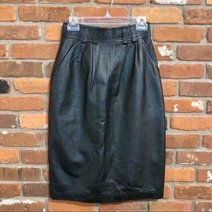 Vintage High Waisted Black Leather Skirt Size 8